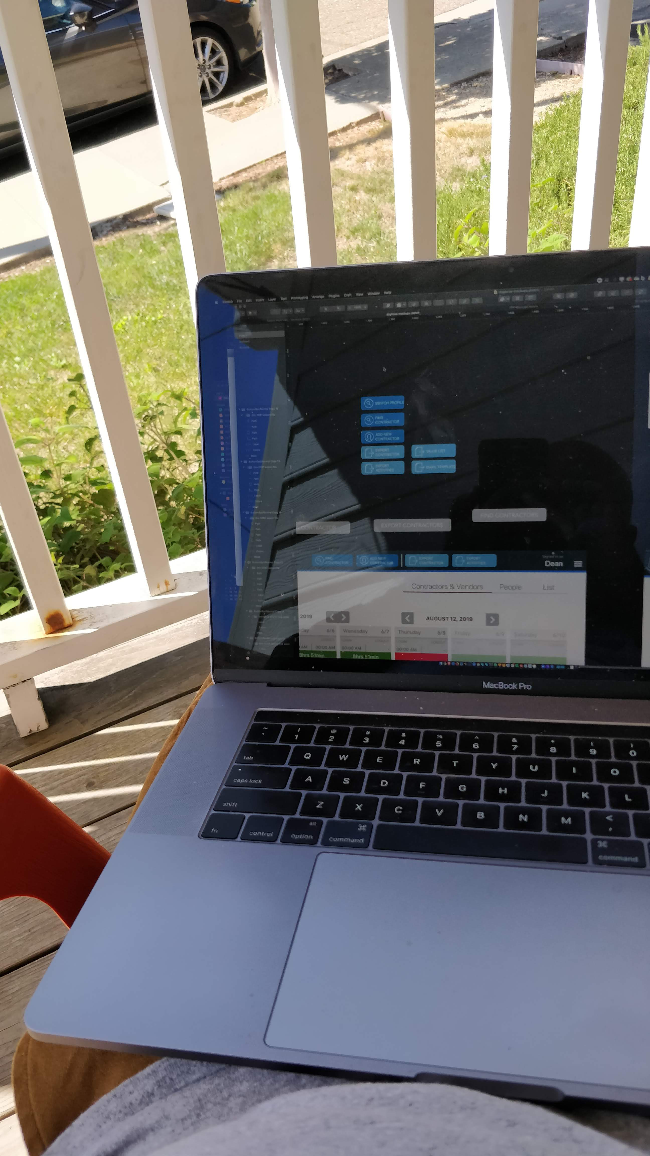 MacBook on lap out in the porch